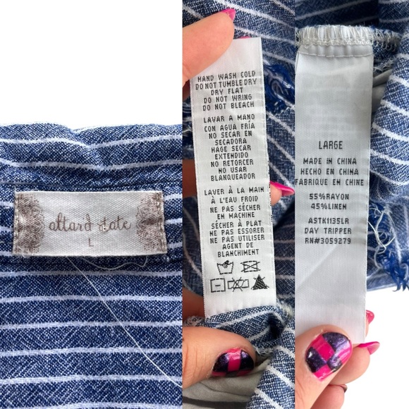 Altar’d State Womens Sz L Blue White Stripe Linen Fringe Day Tripper Shift Dress - Picture 3 of 16